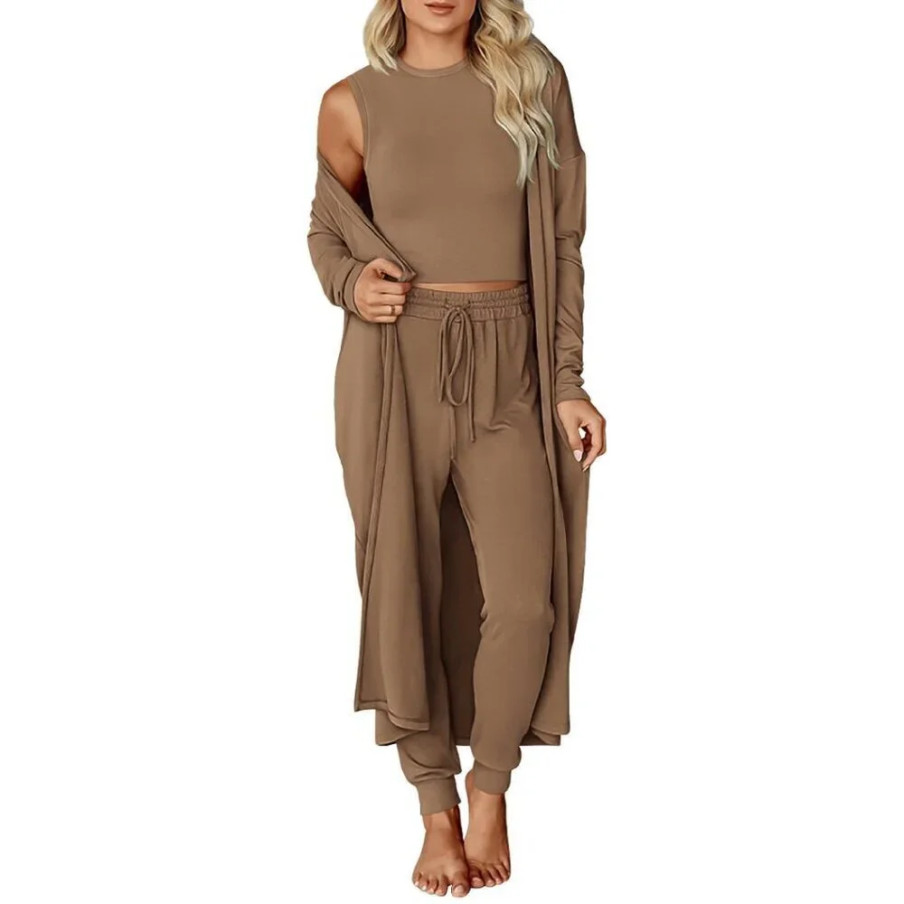 3-Piece Lounge Set Cardigan Tank Joggers Travel Outfit Women's Size M